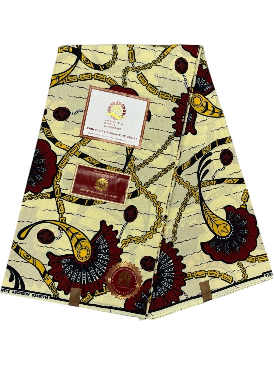 Wax Hitarget 6 Yards - 100% Coton - Beige, Marron et Jaune - Soumawax Soumawax