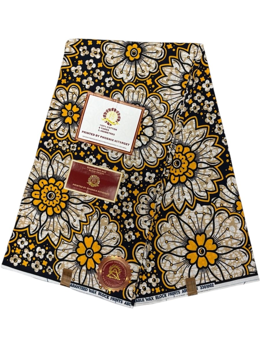 Wax Hitarget 6 Yards - 100% Coton - Bleu, Jaune et Noir - Soumawax Soumawax