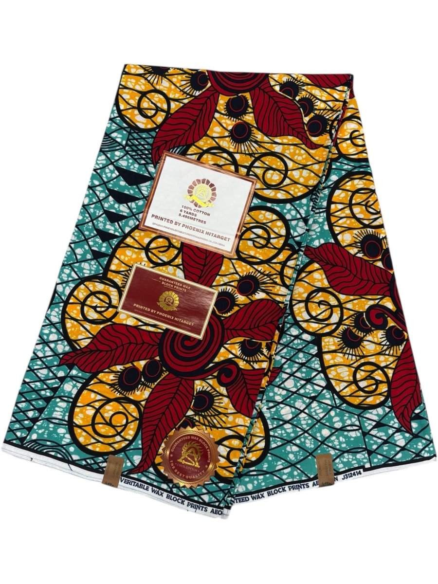 Wax Hitarget 6 Yards - 100% Coton - Bleu, Jaune et Rouge - Soumawax Soumawax