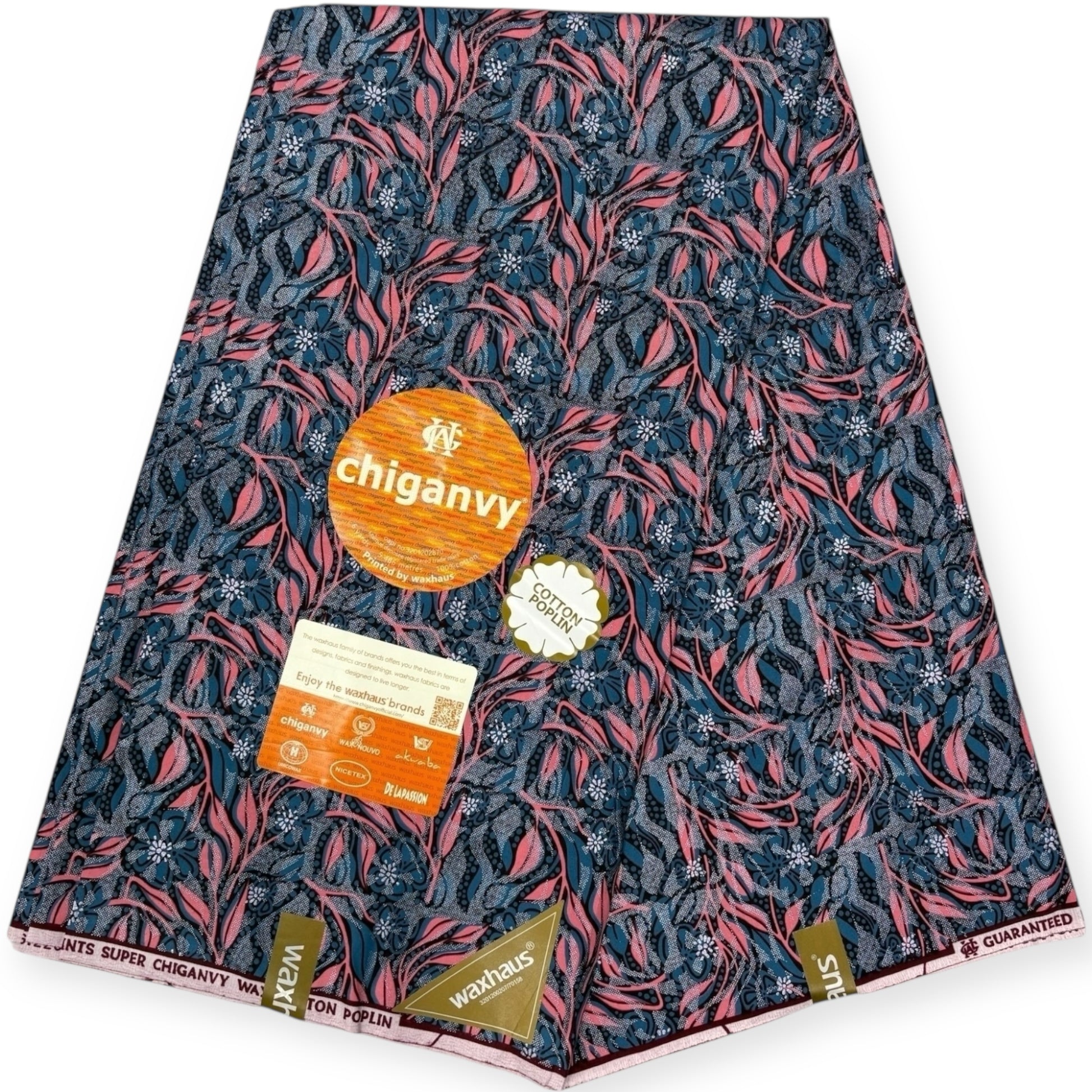 Wax Demi Super Chiganvy Brillant 6 Yards - 100% Coton - Gris et Rose - Soumawax