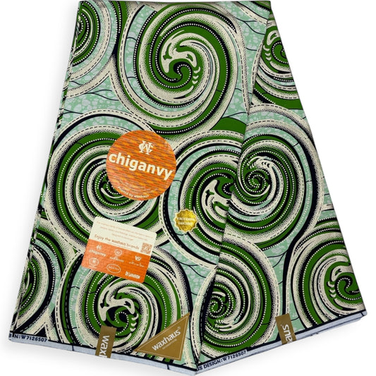 Wax Demi Super Chiganvy Brillant 6 Yards - 100% Coton - Vert et Or - Soumawax Soumawax