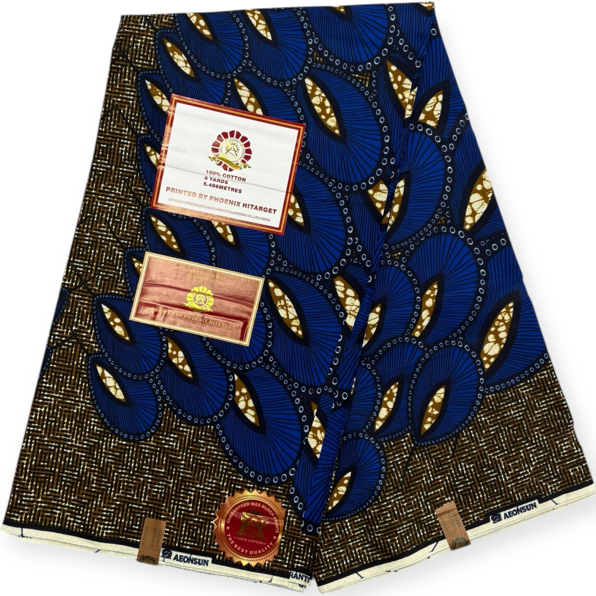 Wax Hitarget 6 Yards - 100% Coton - Marron et Bleu - Soumawax