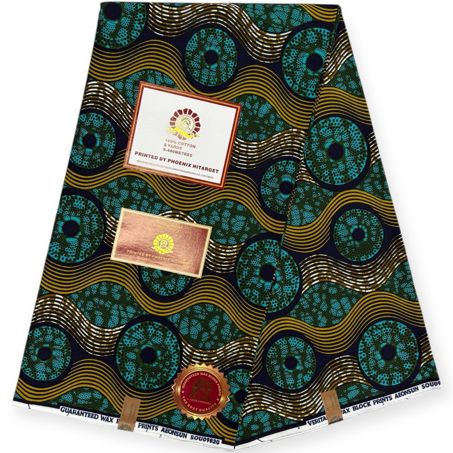 Wax Hitarget 6 Yards - 100% Coton - Vert et Champagne - Soumawax Soumawax