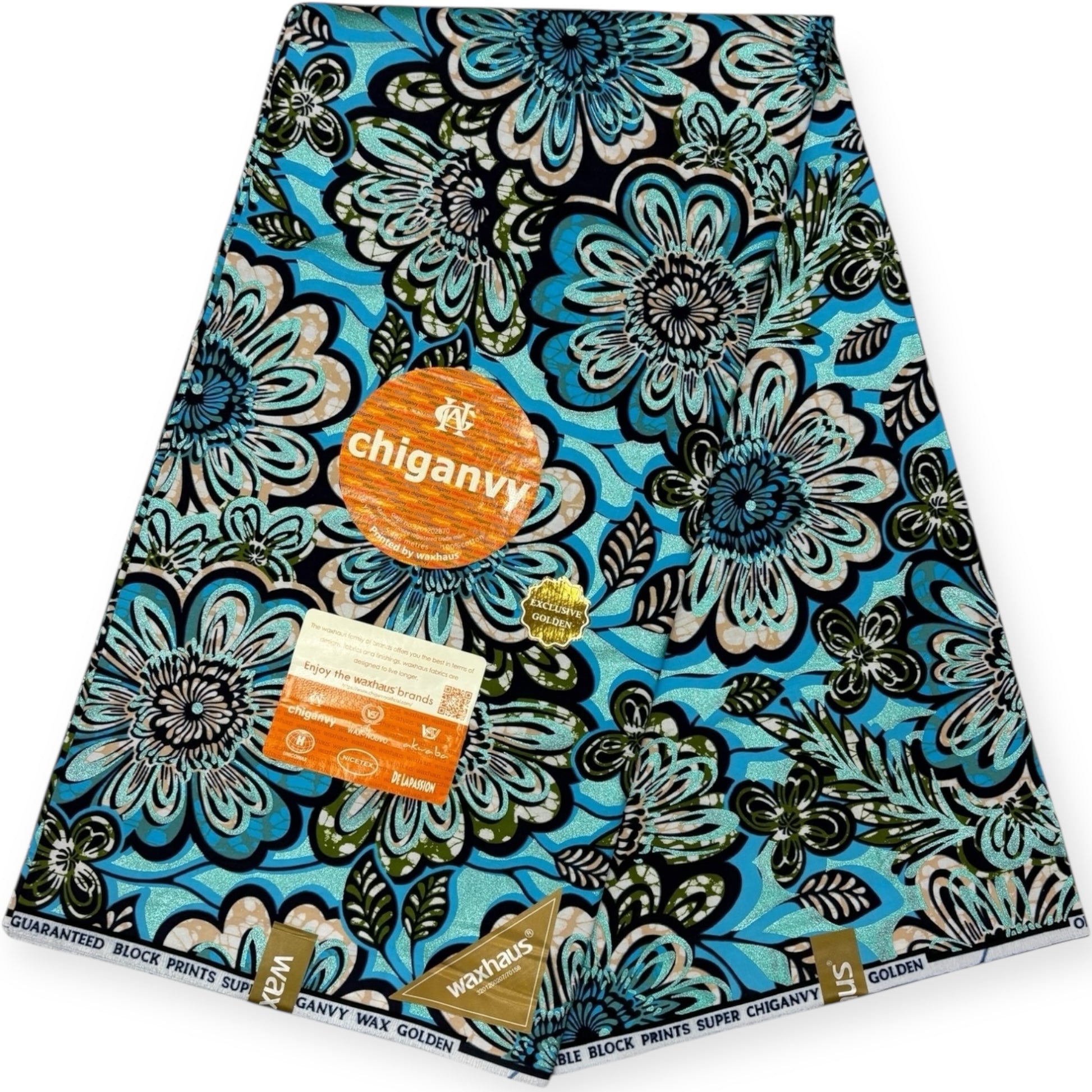 Wax Demi Super Chiganvy Brillant 6 Yards - 100% Coton - Bleu Turquoise - Soumawax