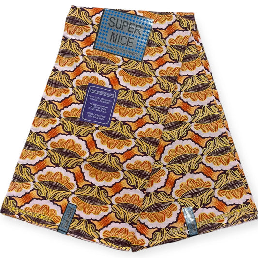 Pagne Wax Brillant Super Nice 6 Yards - Orange et Or Soumawax