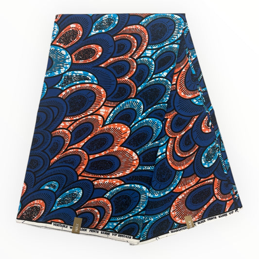 Stampa cerata africana 6 iarde - 100% cotone - Blu e rosa