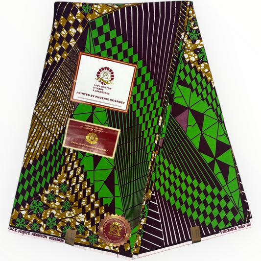 Wax Hitarget 6 Yards - 100% cotone - Marrone e verde