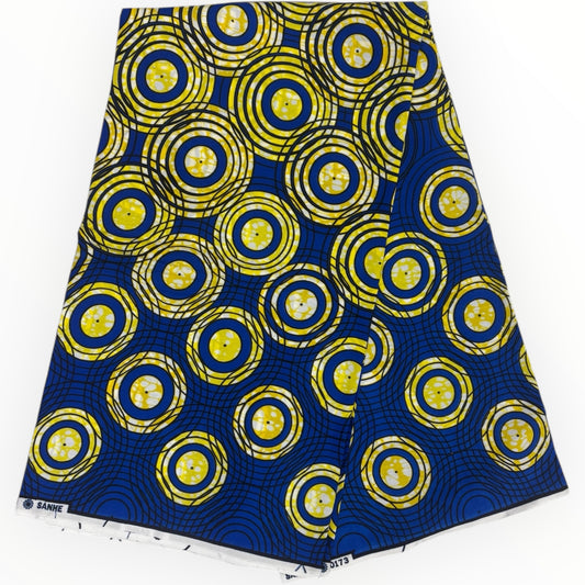 Stampa cerata africana 6 iarde - 100% cotone - Blu e giallo