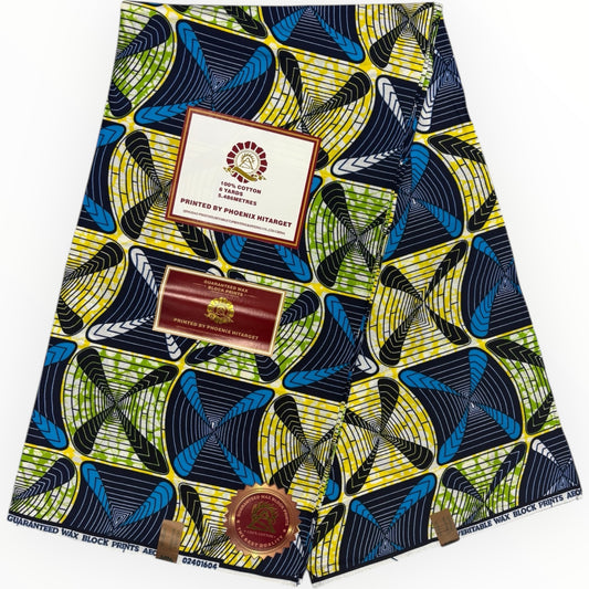 Wax Hitarget 6 Yards - 100% cotone - Blu, verde e giallo