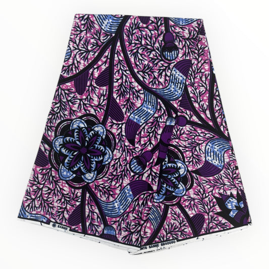 Stampa cerata africana 6 iarde - 100% cotone - Rosa e viola