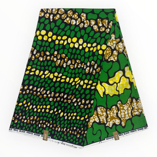 African Wax Print 6 Yards - 100% Cotton - Green and Yellow