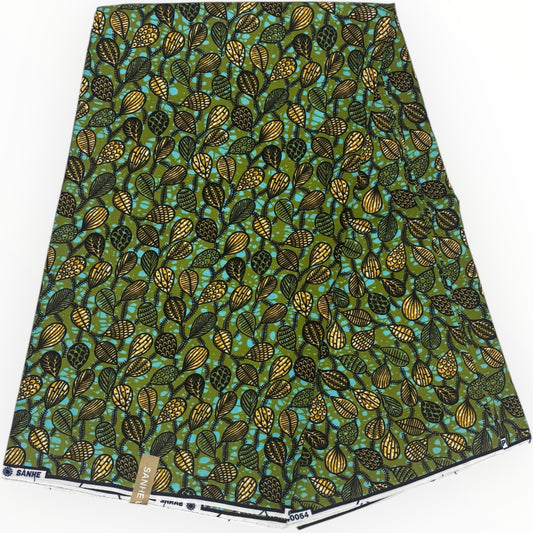 African Wax Print 6 Yards - 100% Cotton - Green