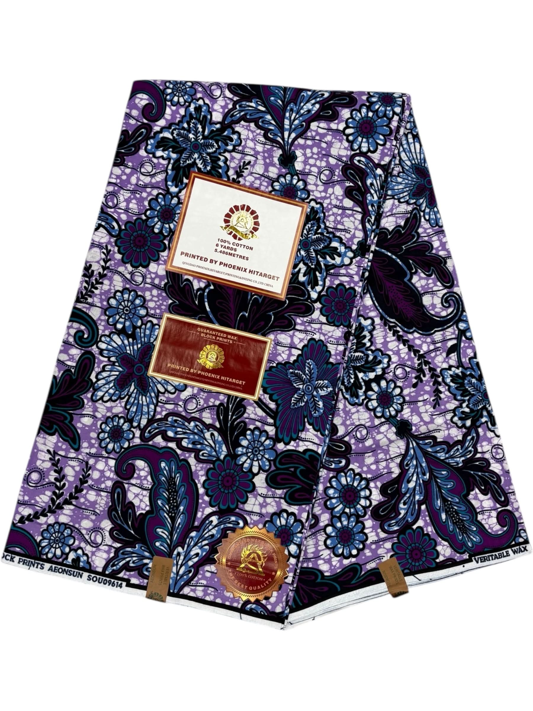 Wax Hitarget 6 Yards - 100% Coton - Violet et Bleu - Soumawax