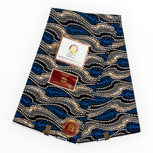 Wax Hitarget 6 Yards - 100% cotone - Beige, blu e nero