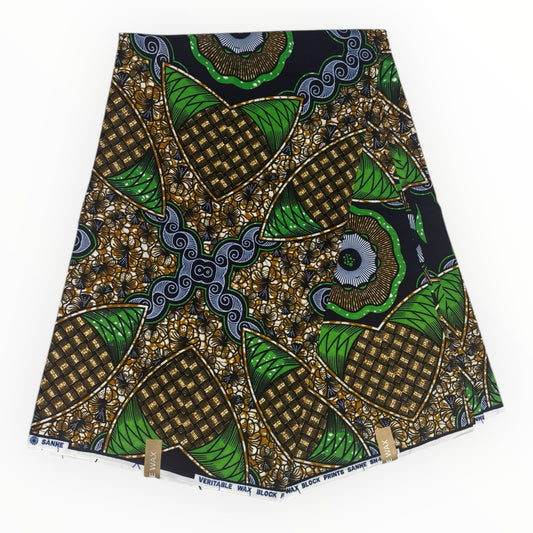 Stampa cerata africana 6 iarde - 100% cotone - Marrone e verde