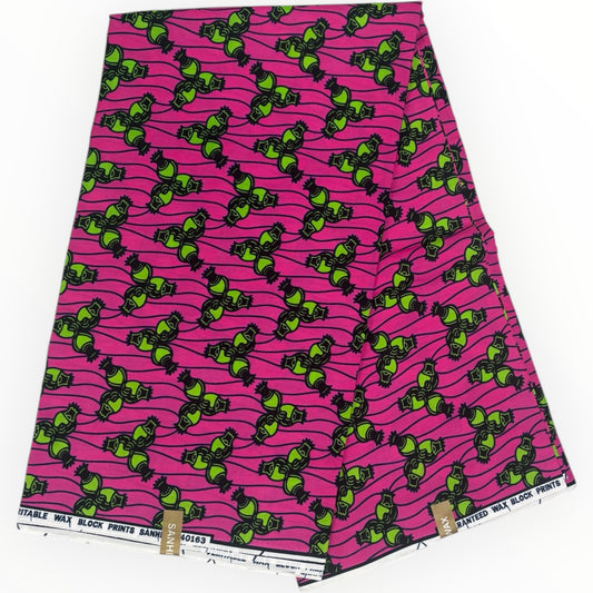 Stampa cerata africana 6 iarde - 100% cotone - Rosa e verde