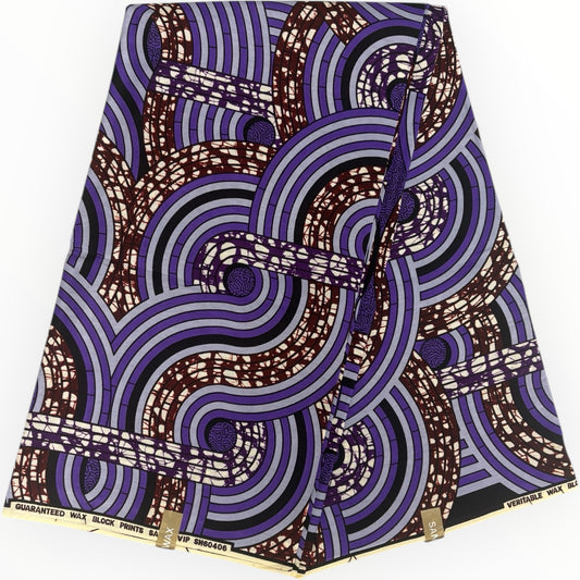 African Wax Print 6 Yards - 100% Cotton - Purple and Brown