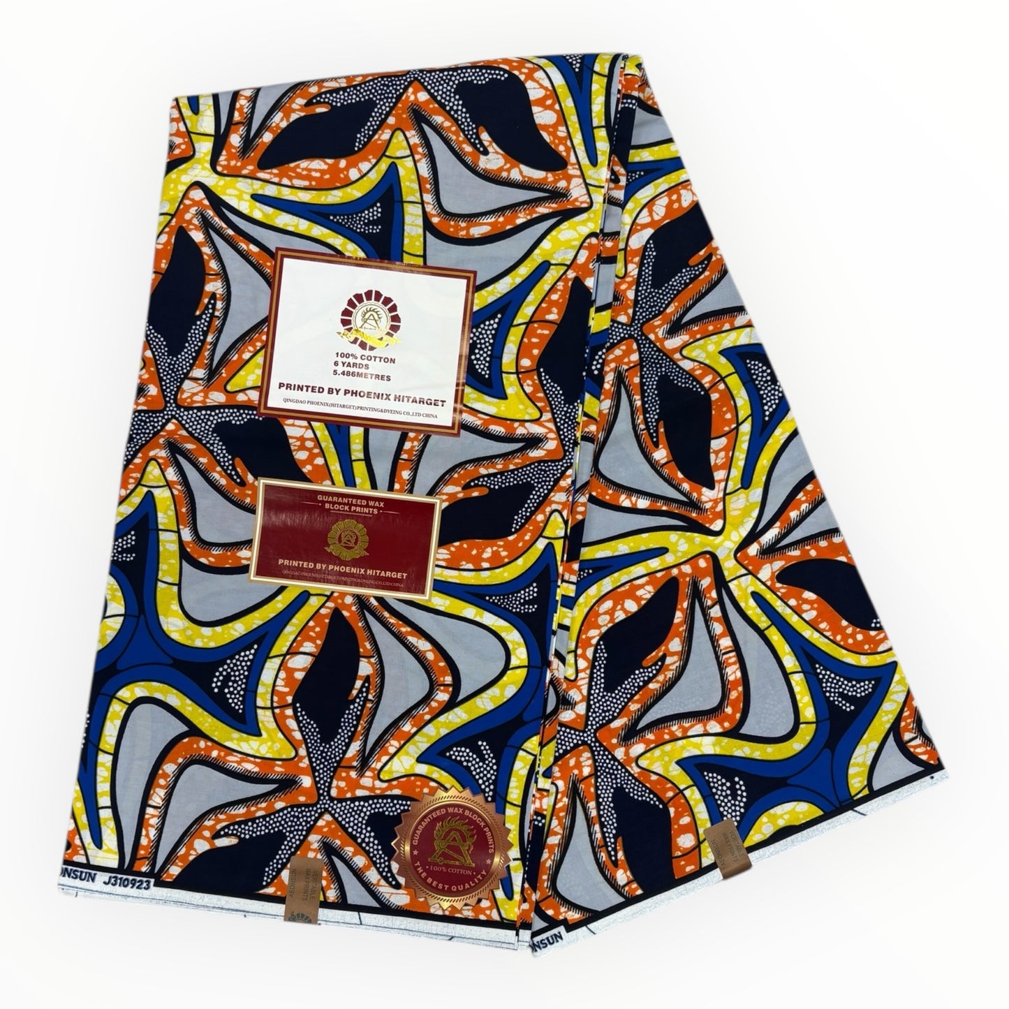 Wax Hitarget 6 Yards - 100% Coton - Orange, Bleu, Jaune et Gris