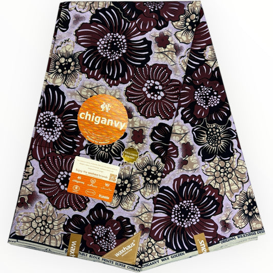 Wax Demi Super Brillant 6 Yards - 100% Coton - Violet et Rouge Bordeaux by Chiganvy
