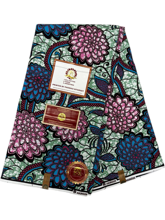 Wax Hitarget 6 Yards - 100% Coton - Vert, Rose, Bleu et Marron - Soumawax Soumawax