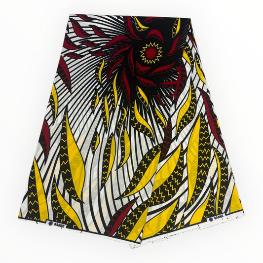 Stampa cerata africana 6 iarde - 100% cotone - Bianco, giallo e rosa