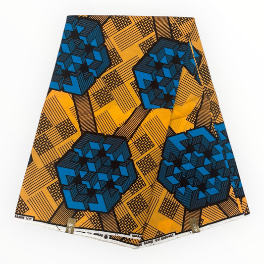 Stampa cerata africana 6 iarde - 100% cotone - Beige e blu