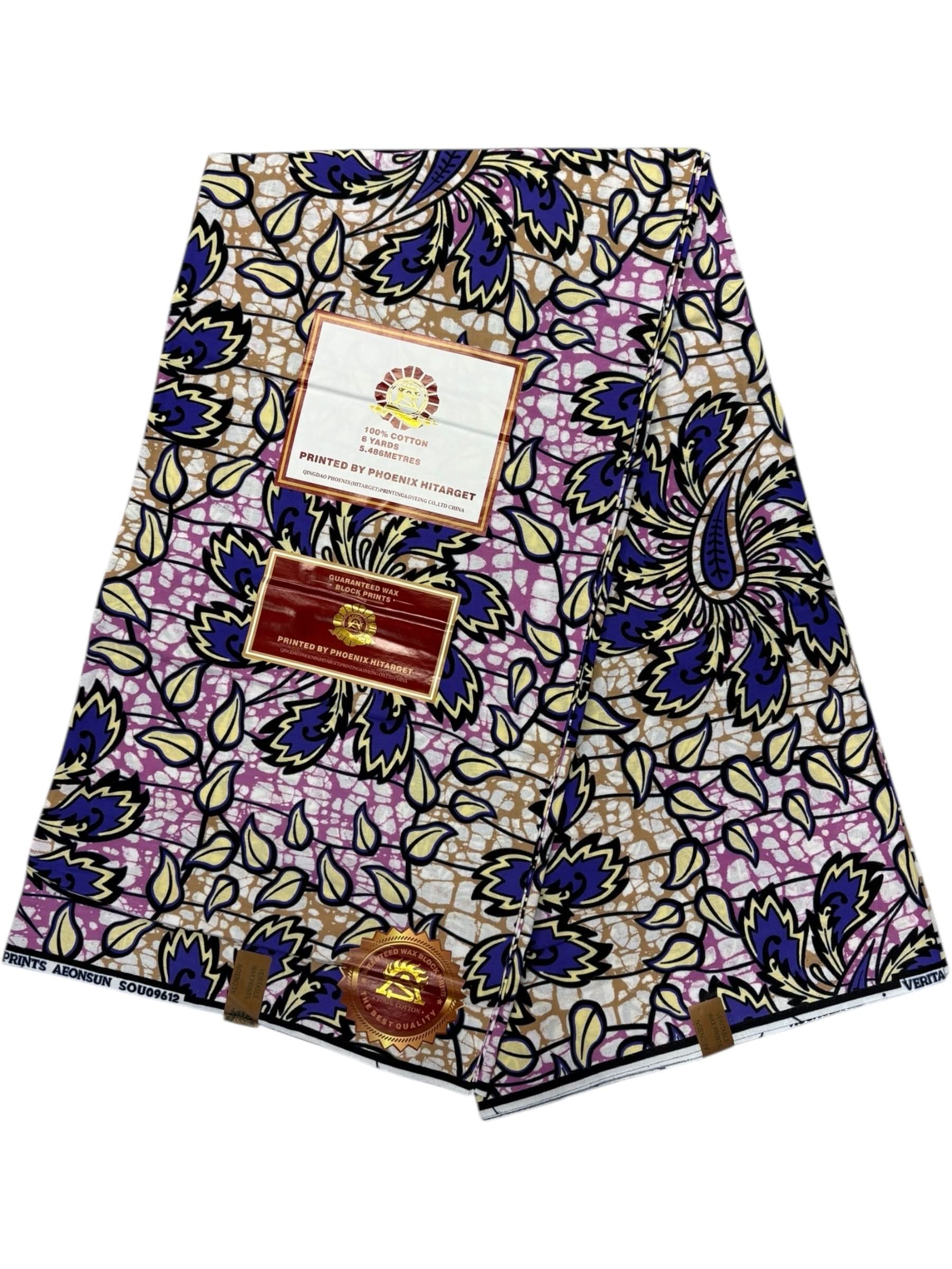 Wax Hitarget 6 Yards - 100% Coton - Rose, Violet, Beige et Noir - Soumawax