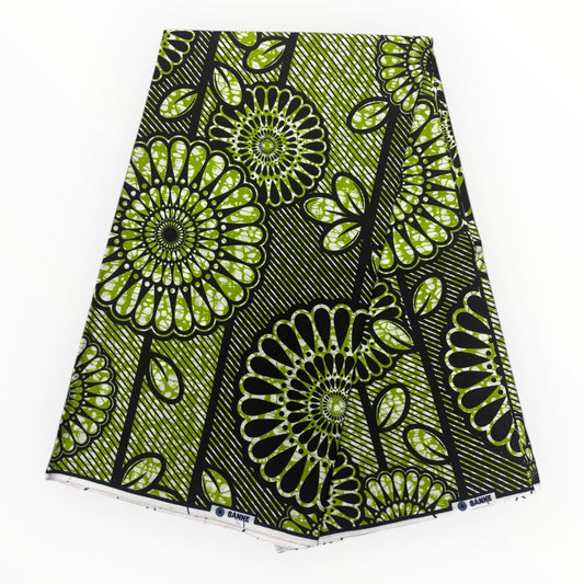 Stampa cerata africana 6 iarde - 100% cotone - Verde e nero
