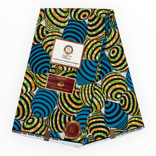 Wax Hitarget 6 Yards - 100% cotone - Blu, arancione e verde