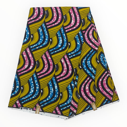 Stampa cerata africana 6 iarde - 100% cotone - Verde, rosa e blu