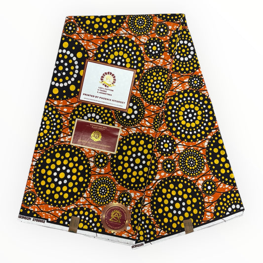 Hitarget Wax 6 Yards - 100% cotone - Arancione, giallo e bianco