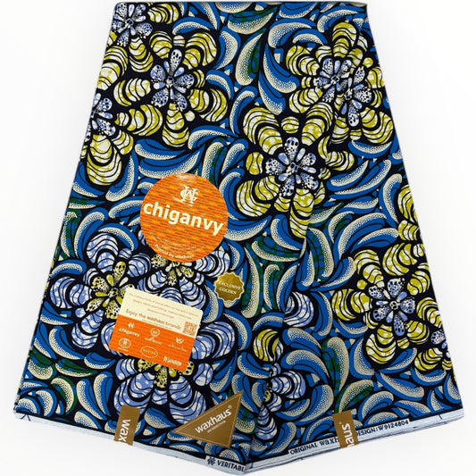 Wax Demi Super Shiny 6 Yards - 100% cotone - Blu, verde e oro di Chiganvy
