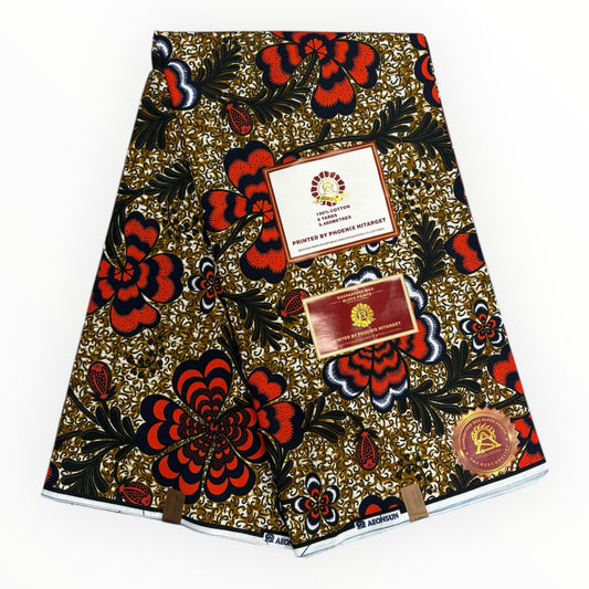 Hitarget Wax 6 Yards - 100% cotone - Arancione e marrone