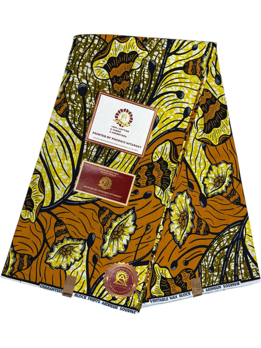 Wax Hitarget 6 Yards - 100% Coton - Jaune, Orange et Bleu