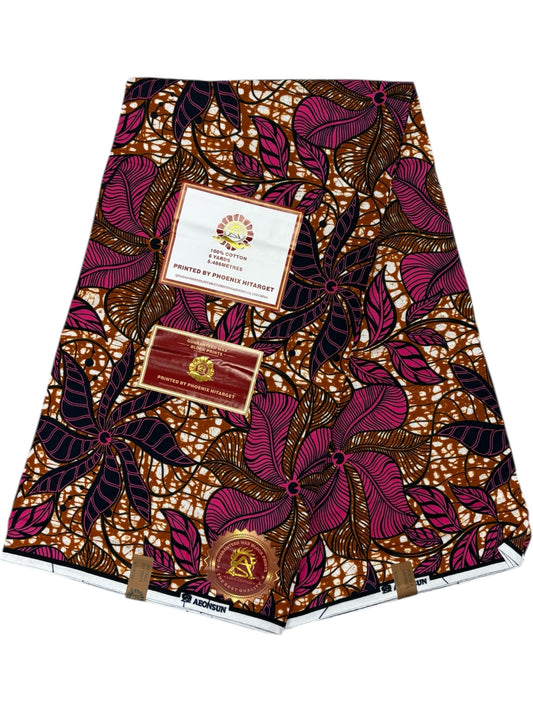 Wax Hitarget 6 Yards - 100% Coton - Rose, Marron et Bleu