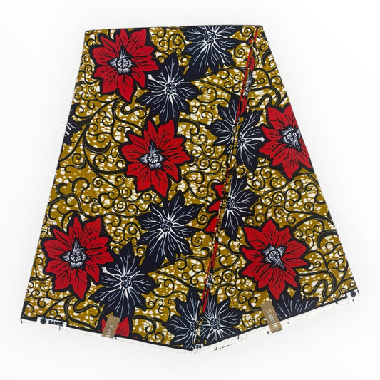 Stampa cerata africana 6 iarde - 100% cotone - marrone, rosso e blu
