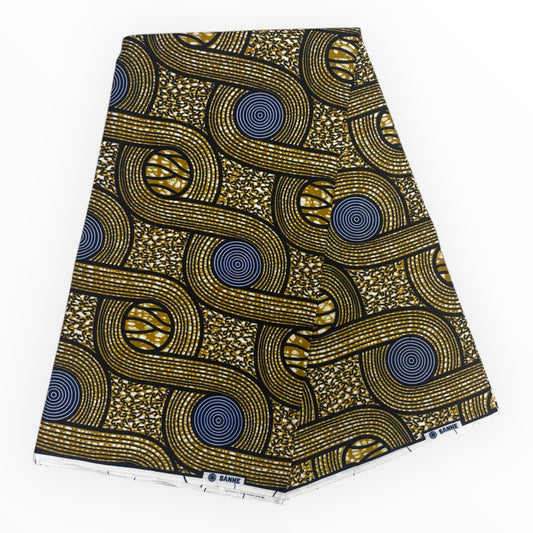 Stampa cerata africana 6 iarde - 100% cotone - Oro, nero e blu