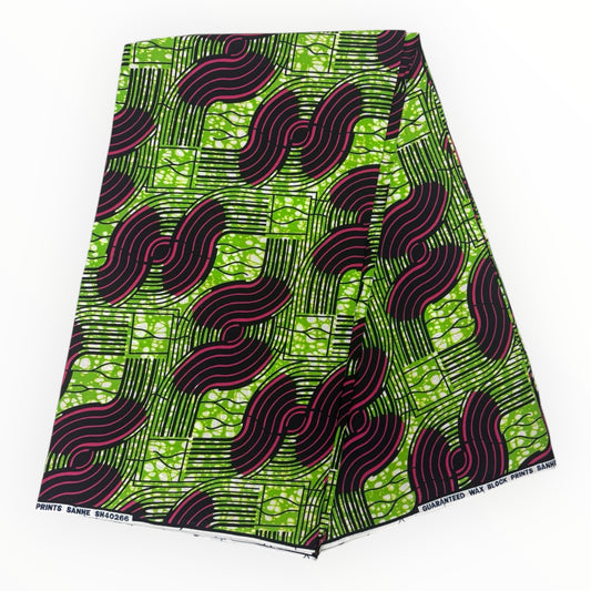Stampa cerata africana 6 iarde - 100% cotone - Verde e rosa