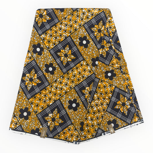 Stampa cerata africana 6 iarde - 100% cotone - arancione e blu