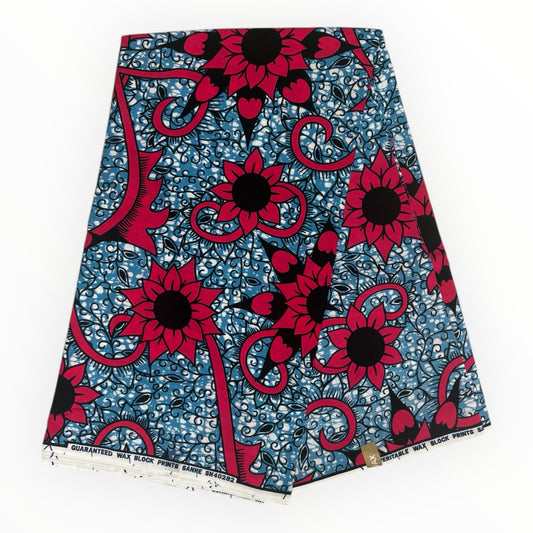 Stampa cerata africana 6 iarde - 100% cotone - Blu e rosa