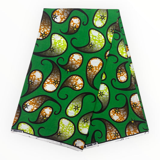 Stampa cerata africana 6 iarde - 100% cotone - Verde e marrone