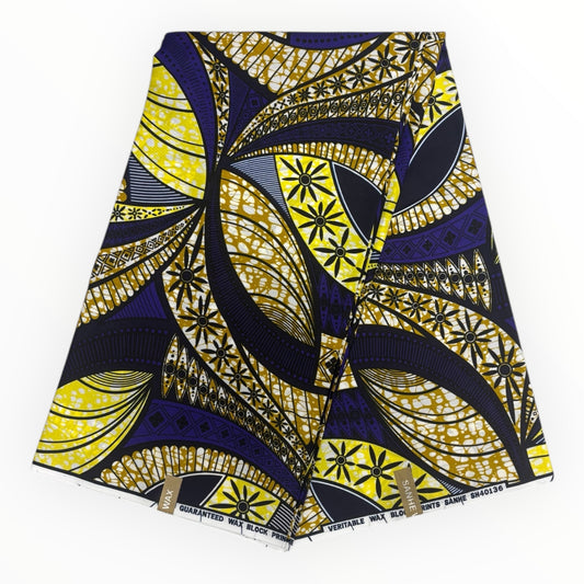 Stampa cerata africana 6 iarde - 100% cotone - Champagne, giallo e viola