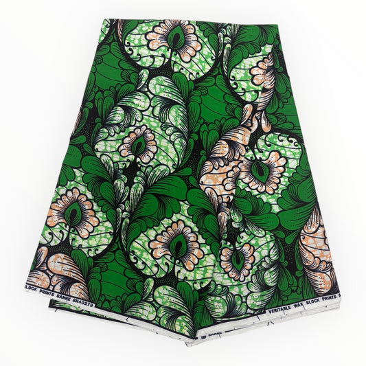 Stampa cerata africana 6 iarde - 100% cotone - Verde e beige