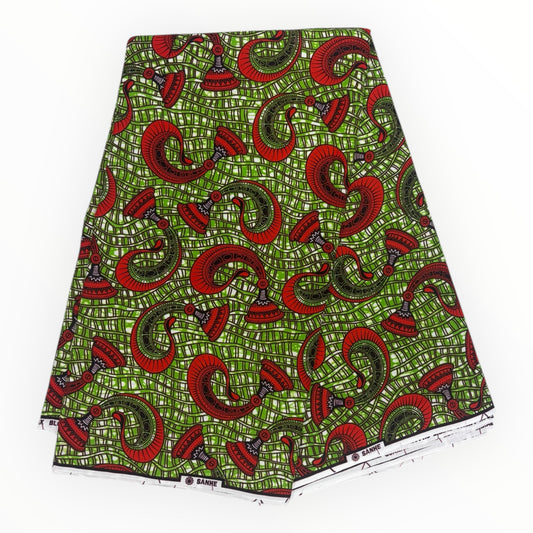 Stampa cerata africana 6 iarde - 100% cotone - Verde e arancione