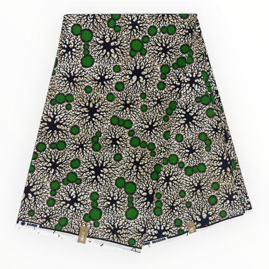 Stampa cerata africana 6 iarde - 100% cotone - Verde, bianco e blu