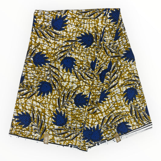 Stampa cerata africana 6 iarde - 100% cotone - Champagne e blu