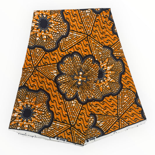 Wax Pagne Africain 6 Yards - 100% Coton - Orange et Bleu