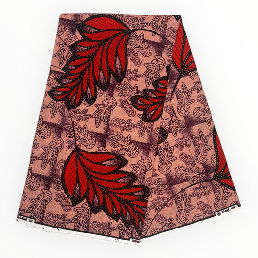 Wax Pagne Africain 6 Yards - 100% Coton - Rose et Rouge