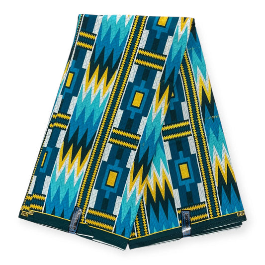 Wax Brillant Super Nice 6 Yards - Bleu Turquoise et Or Soumawax