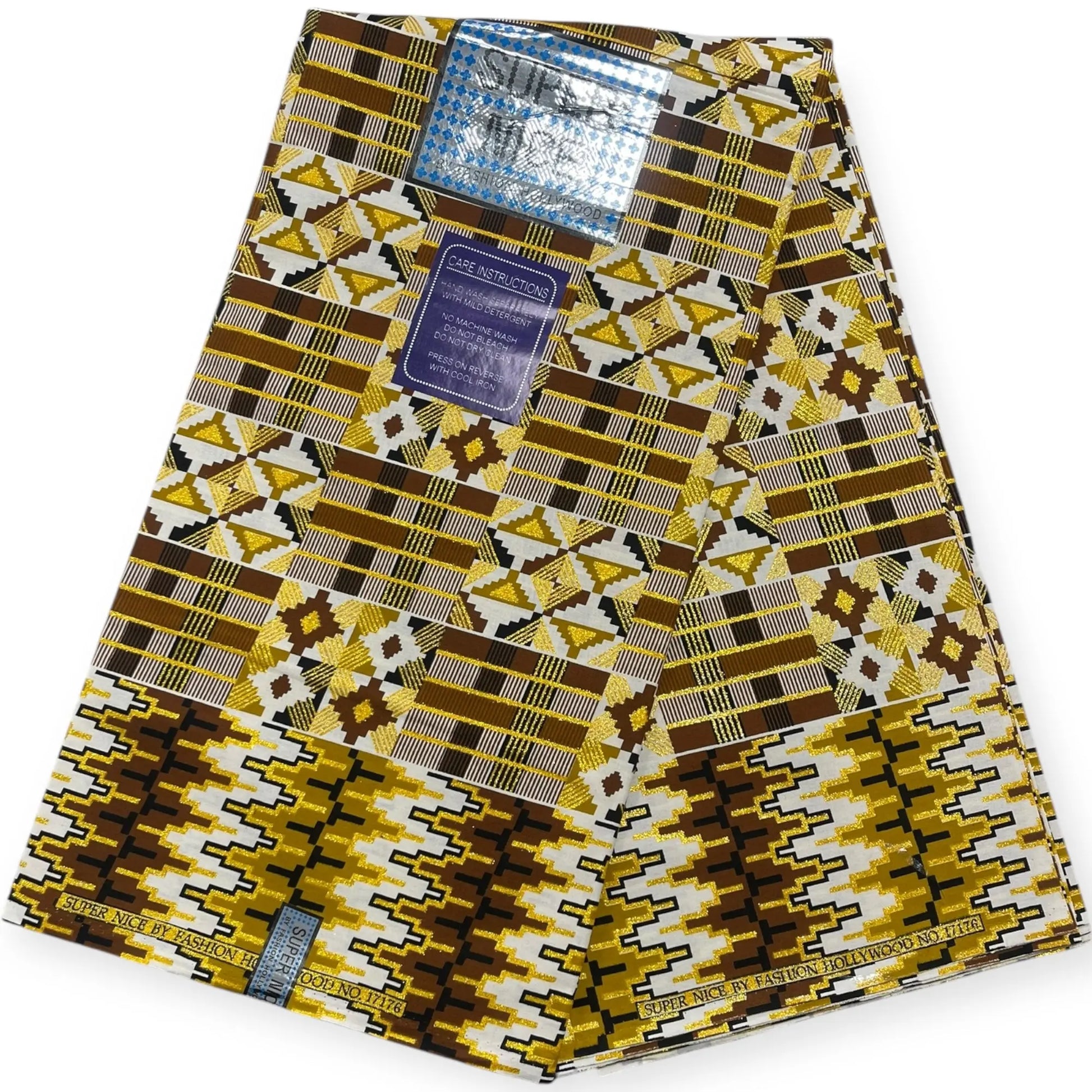 Wax Brillant Super Nice 6 Yards - Marron, Blanc et Or Soumawax